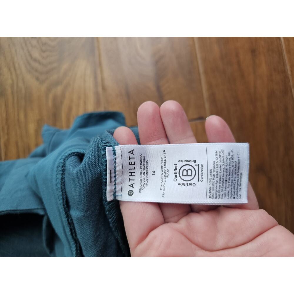 Athleta Women's 14 Playa Linen Borealis Turquoise Wide Leg Crop Pants Resortwear - Picture 7 of 8